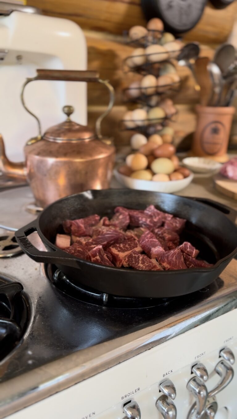 cast iron pan on a vintage stove